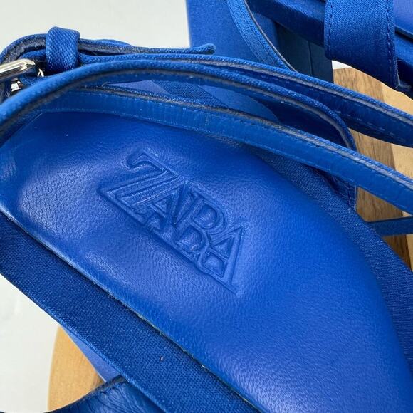 EUC Zara EU 39/US 8.5 Blue Strappy Retro Chunky Platform Heel Square Toe Sandals - Picture 12 of 14